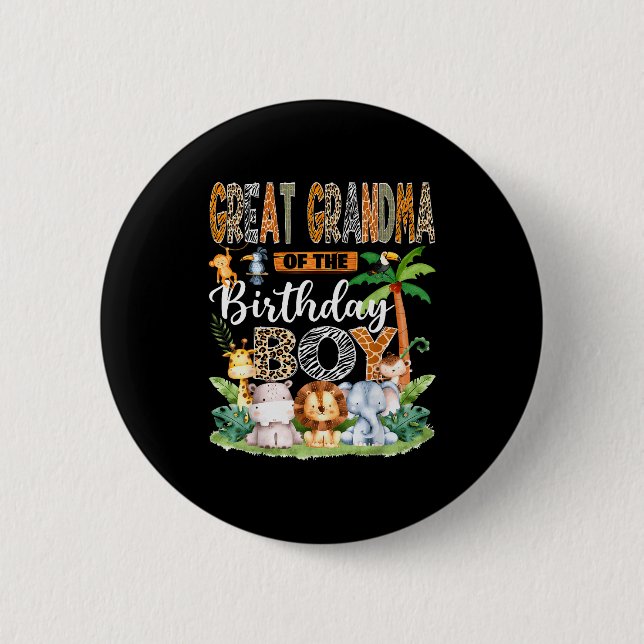 Great Grandma Of The Birthday Boy Jungle Safari An Button (Vorderseite)