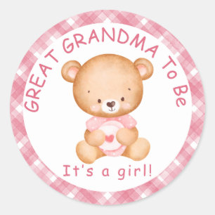 GREAT GRANDMA wird Pink Kariert Baby Dusche Runder Aufkleber
