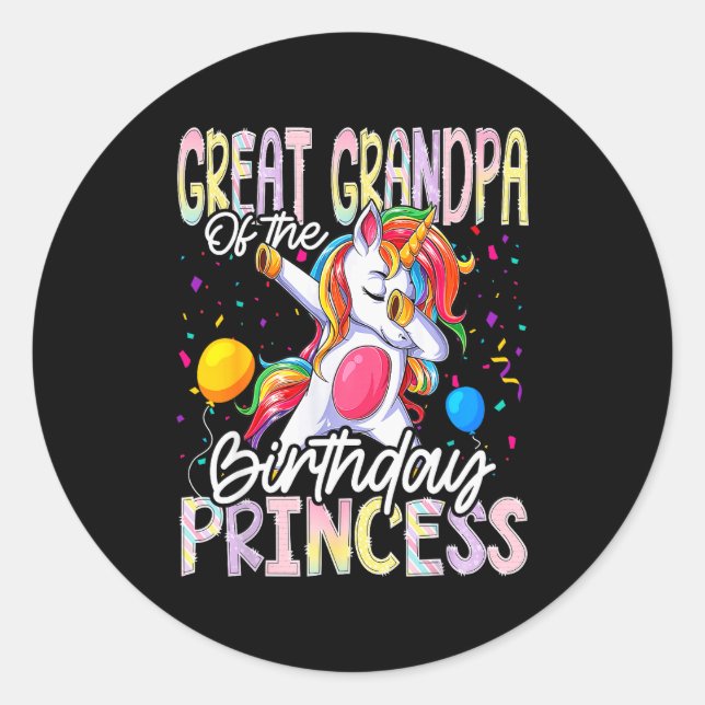 Great Grandpa Of The Birthday Princess Dabbing Uni Runder Aufkleber (Vorderseite)