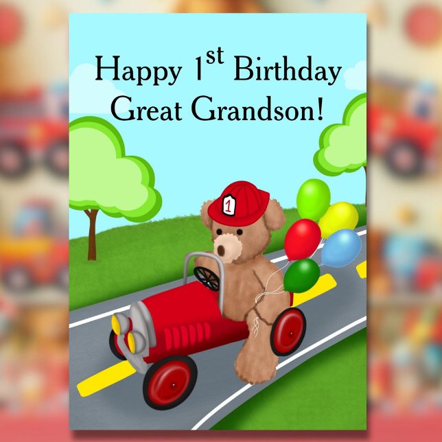 Great Grandson 1. Geburtstag Teddy Bear Feuerwehrw Karte (Von Creator hochgeladen)