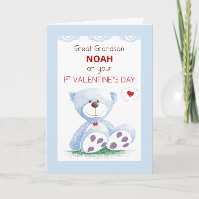 Great Grandson 1. Valentinstag Teddy Bear Karte (Vorderseite)