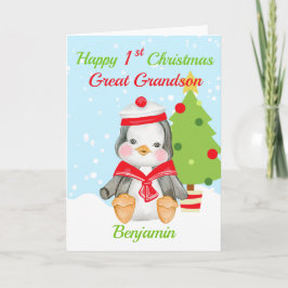 Great Grandson 1. Weihnachts Niedliche Penguin Feiertagskarte