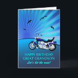 Great Grandson Birthday Motorrad Sunset Card Karte<br><div class="desc">Herzlichen Glückwunsch zum Geburtstag Urenkelkarte mit einem Motorrad. Eine perfekte Karte für einen Biker. Ein blaues Motorrad mit einem stilvollen Sonnenuntergang und fliegenden Vögeln. Jeder Radfreund wird Liebe haben,  eine solche Karte zu bekommen.</div>