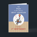 Great Grandson Individuelle Name 1. Teddy Bar Ball Karte<br><div class="desc">Dies ist eine niedliche Teddybärenkarte für Ihren Urenkel an seinem 1. Geburtstag. Passen Sie es mit seinem Namen für eine wirklich personalisierte Touch an. Der Bär fliegt mit einem Ballon davon. Konfetti und weiße Punkte umgeben den Bären und fügen eine festliche Touch hinzu.</div>