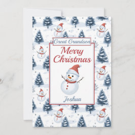 Great Grandson Merry Christmas Snowman Flat Feiertagskarte