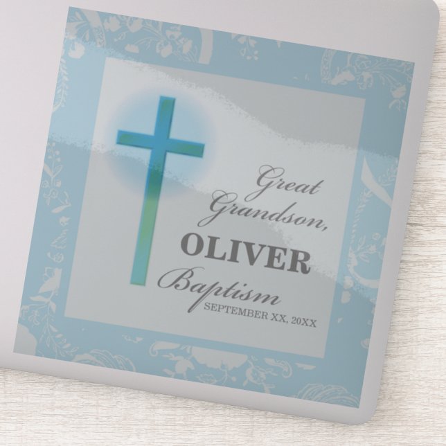 Great Grandson Taufe Blue Lace Personalisiert Aufkleber (Detail)