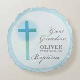 Great Grandson Taufe Blue Lace Personalisiert Rundes Kissen