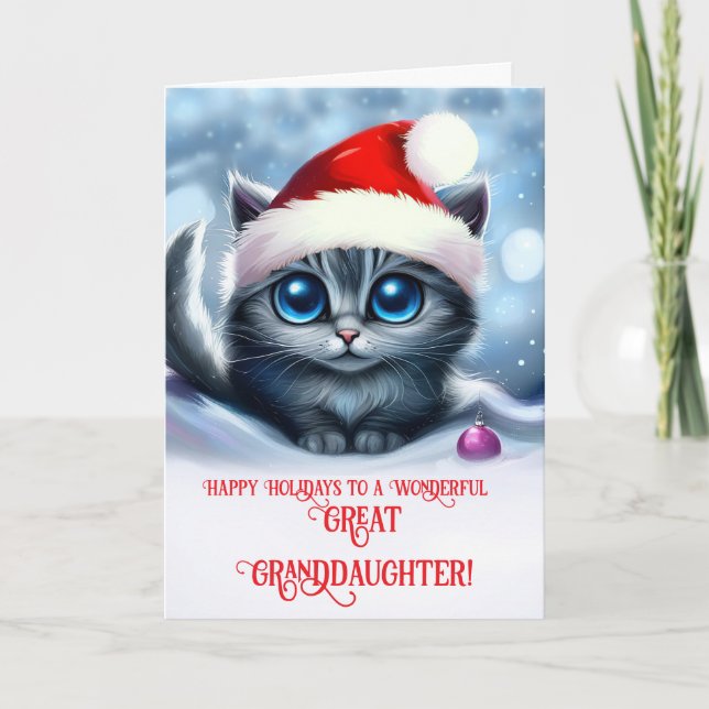 Great Grandtochter Niedlich Kitten Weihnachten Karte (Vorderseite)