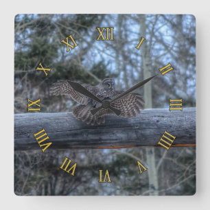 Great Gray Owl Ranch Mascot Wildlife Foto Quadratische Wanduhr