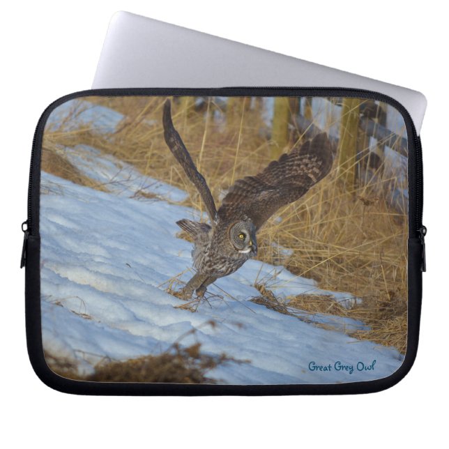Great Gray Owl Raptor Winter Wildlife Foto Laptopschutzhülle (Vorderseite)