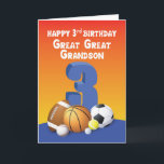 Great Great Great Grandson 3rd Birthday Sports Bal Karte<br><div class="desc">Überraschen Sie Ihren lieben Ururenkel mit einem lustigen Geburtstag Gruß dieses Jahr mit dieser Karte. Seien Sie bereit mit diesem,  um ihm zu geben,  als seine 3. Geburtstagsfeier kommen zu einem nahen.</div>