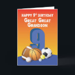 Great Great Great Grandson 9. Geburtstag Sportball Karte<br><div class="desc">Die Geburtstagsfeier sollte lustige Anlässe sein,  Sie können feiern und den Geburtstag feiern,  auf jede lustige Art und Weise,  zu der Sie gewollt haben. Wenn Ihr Ururenkel seinen 9. Geburtstag feiert,  dann ist diese Karte perfekt,  um ihm einen lustigen Geburtstagsgruß zu schicken.</div>