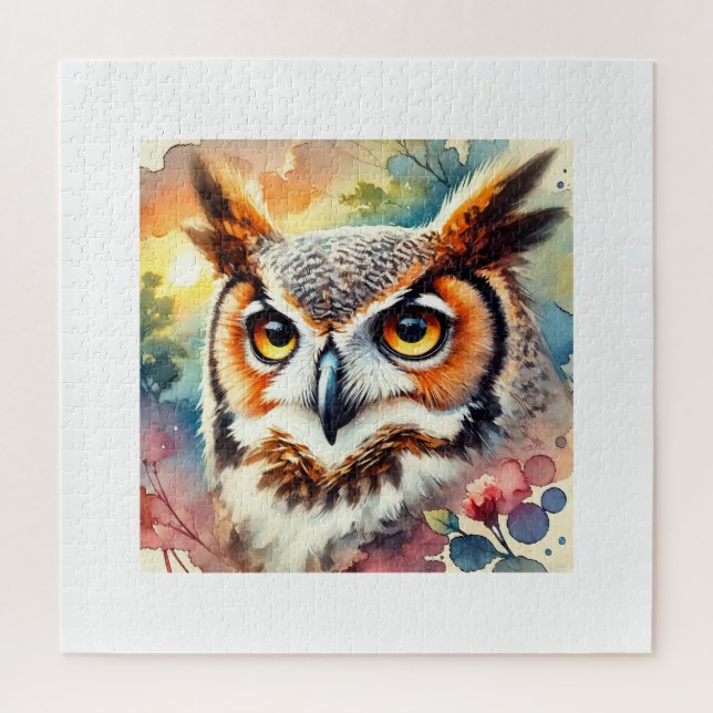 Great Horned Owl 200724AREF106 - Watercolor (Vertikal)