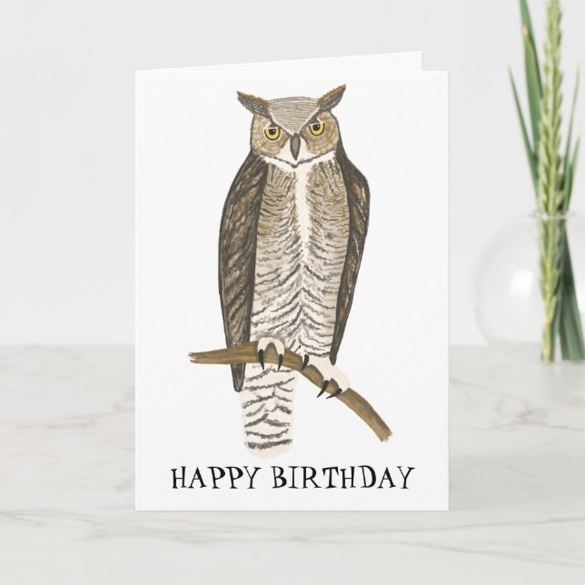 Great Horned OWL BIRTHDAY CUSTOM Karte (Vorderseite)