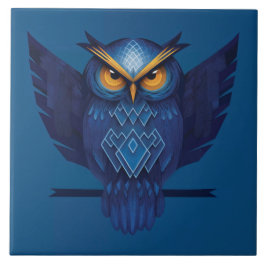 Great Horned Owl In Blue Fliese