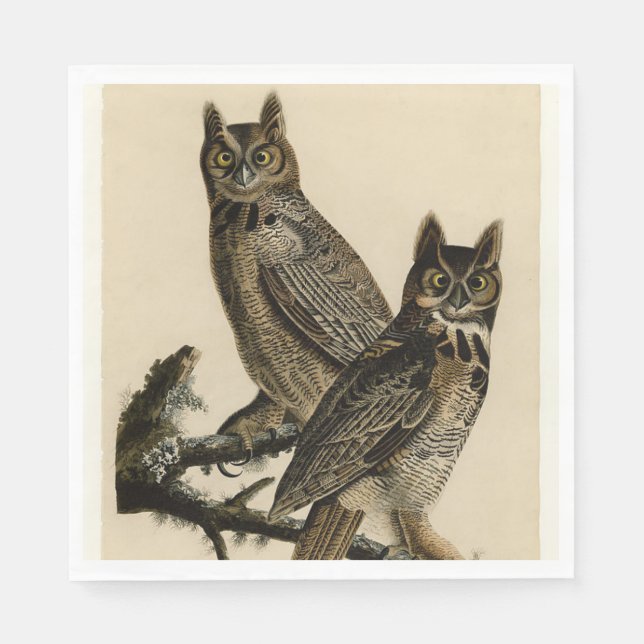 Great Horned Owls (von John James Audubon) Serviette (Vorderseite)