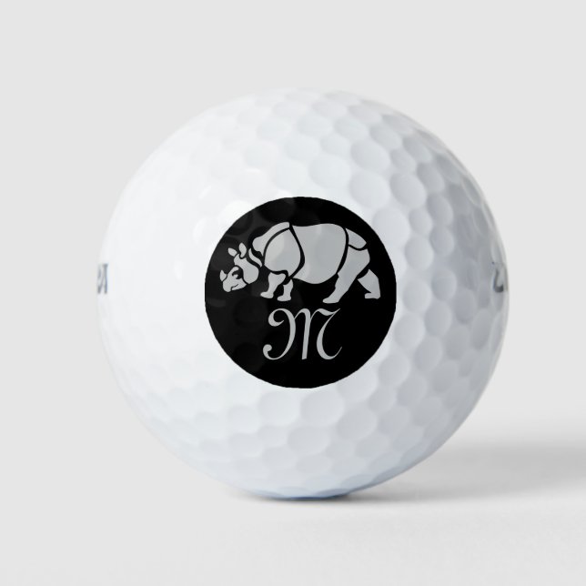 Great Indian Rhinoceros The Unicorn Rhino Monogram Golfball (Vorderseite)