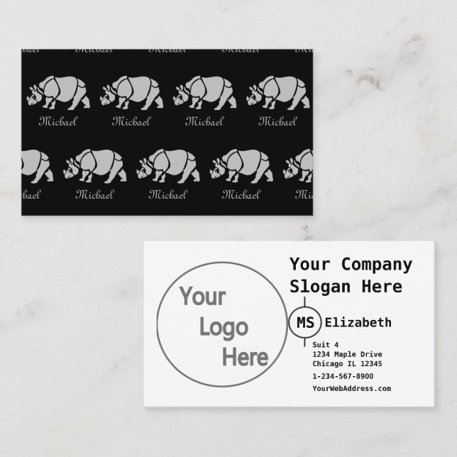 Great Indian Rhinoceros The Unicorn Rhino Monogram Visitenkarte (Vorne/Hinten)