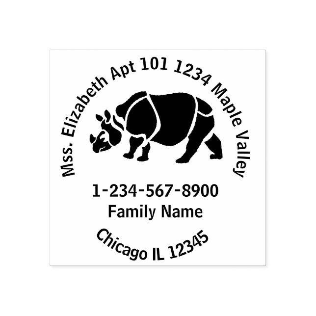 Great Indian Unicorn Rhino Zuhause Address Gummistempel (Prägung)