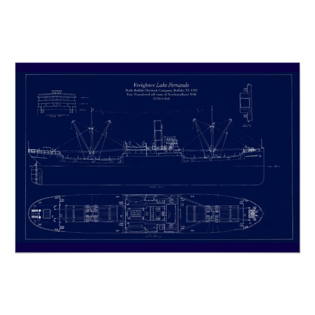 Great Lakes Frachter Lake Fernando Blaupause Poster (Vorderseite)
