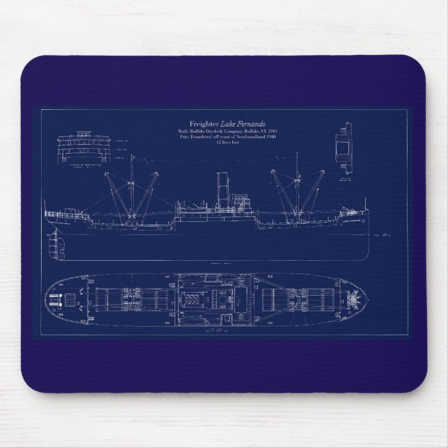 Great Lakes Freighter Lake Fernando Blueprint Mousepad (Vorne)