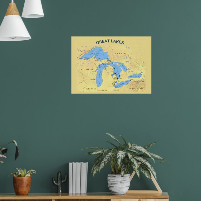 Great Lakes Map of North America USA Poster (Wohnzimmer 1)