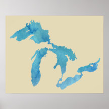 Great Lakes Map Silhouette in Aquarell