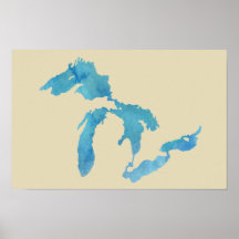 Great Lakes Map Silhouette in Aquarell