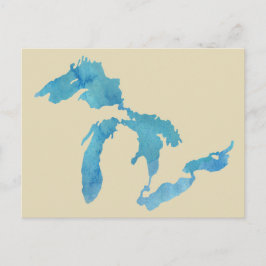 Great Lakes Map Silhouette in Aquarell Postkarte