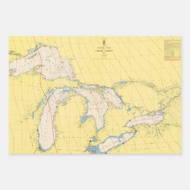 Great Lakes Nautic Chart Map Geschenkpapier Set (Vorderseite)