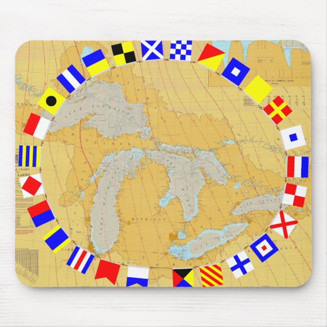 Great Lakes Seediagramm-u. Signal-Flaggen Mousepad (Vorne)