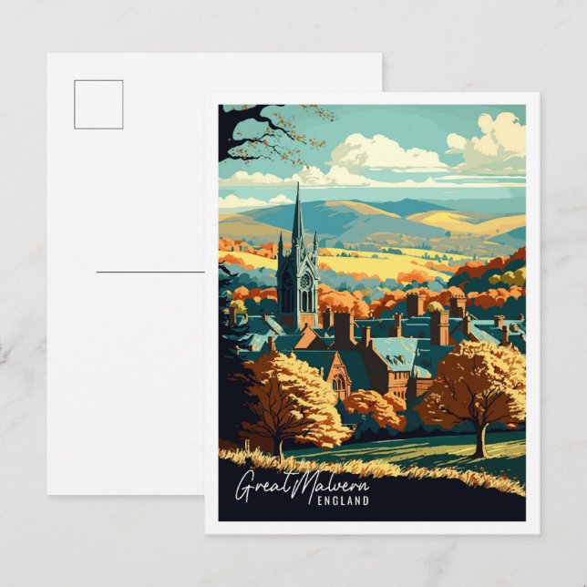 Great Malvern England Vintage Reise Illustration Postkarte (Vorne/Hinten)