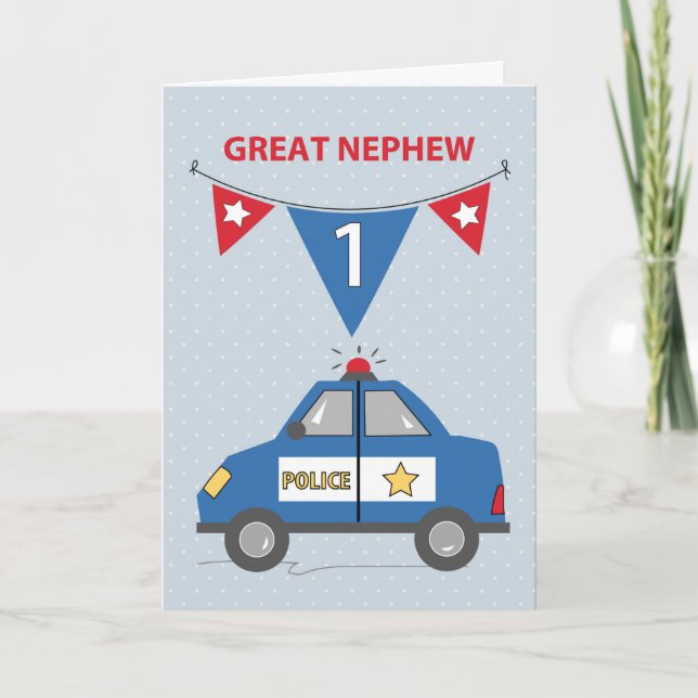 Great Nephew 1. Geburtstag Blue Police Car Karte (Vorderseite)