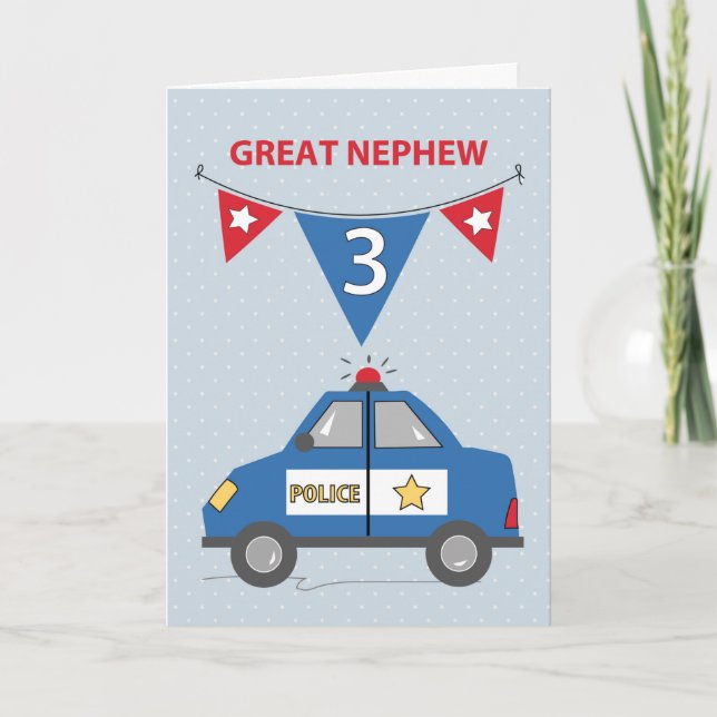 Great Nephew 3. Geburtstag Blue Police Car Karte (Vorderseite)