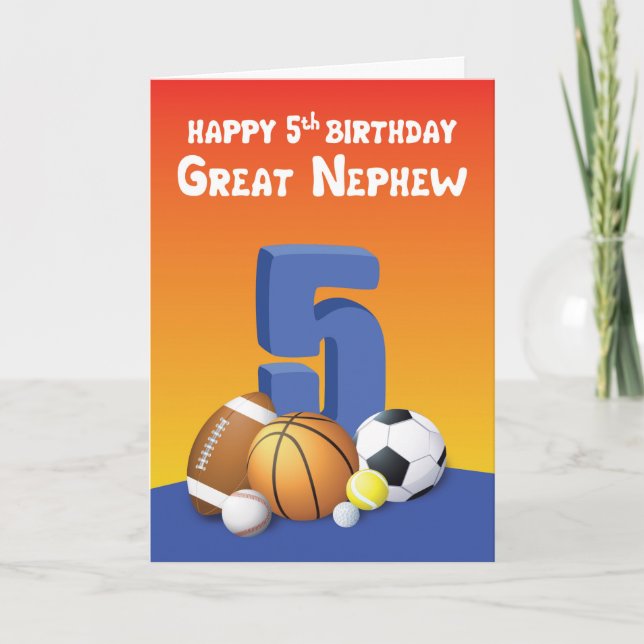 Great Nephew 5th Birthday Sports Balls Karte (Vorderseite)