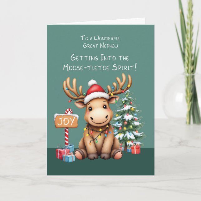 Great Nephew Adorable Funny Moose Weihnachten Karte (Vorderseite)