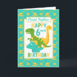 Great Nephew Dinosaur 6 Month Birthday Blue Karte<br><div class="desc">A fun 6 month birthday card for your Great Nephew . This bright six month birthday card features a cartoon green T-Rex dinosaur, a yellow Brontosaurus and a blue Triceratops, set on a blue and yellow dinosaur background A lovely cute design for a little boy who will be half a...</div>