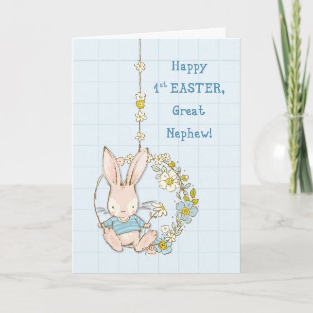 Great Nephew Erster Osterhase auf Blume Swing Karte (Vorderseite)
