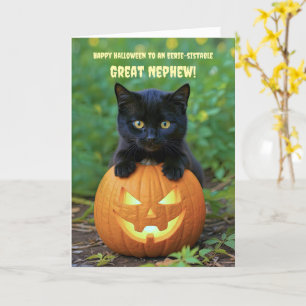 Great Nephew Little Black Kitten Cat Halloween Karte