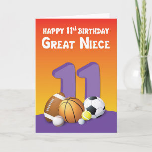 Great Niece 11. Geburtstag Sportbälle Karte