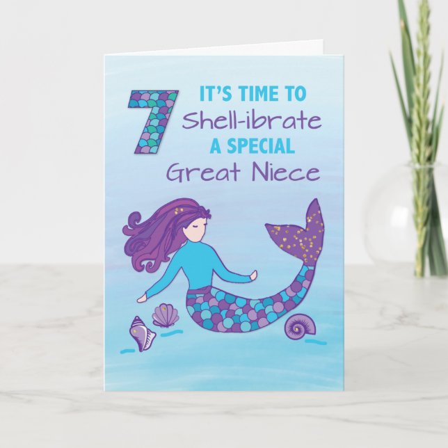 Great Niece 7. Geburtstag Funkelnd Look Mermaid Karte (Vorderseite)