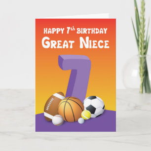 Great Niece 7th Birthday Sports Balls Karte