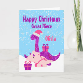 Great Niece Happy Christmas Dinosaur Lila Karte