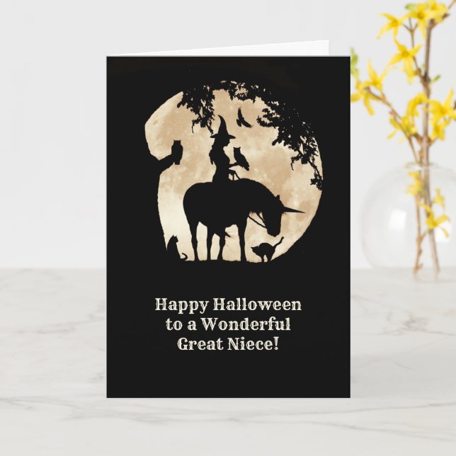 Great Niece Happy Halloween Niedliche Hexe und Tie Karte (Gelbe Blume)