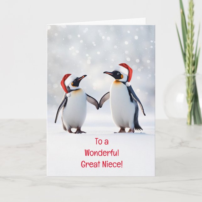 Great Niece Happy Holidays Cute Weihnachtspenguins Karte (Vorderseite)