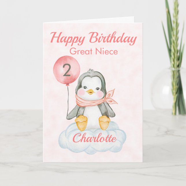 Great Niece Penguin Happy 2. Geburtstag Karte (Vorderseite)