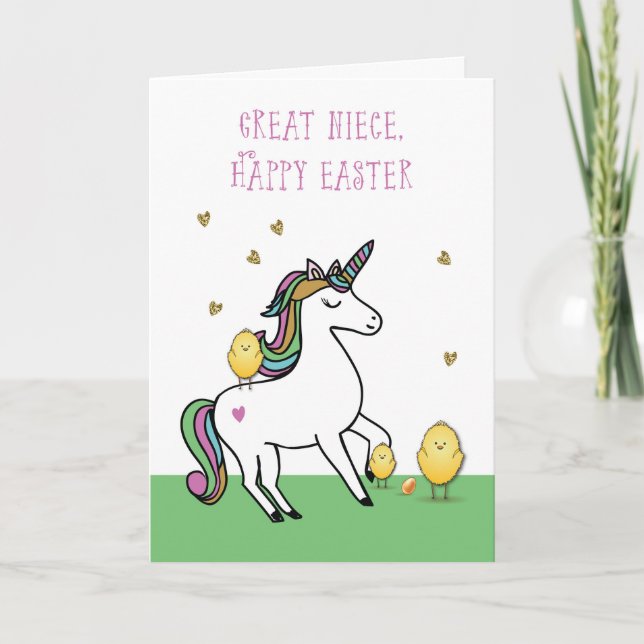 Great Niece Unicoron Osterwünscht mit Chicks Karte (Vorderseite)