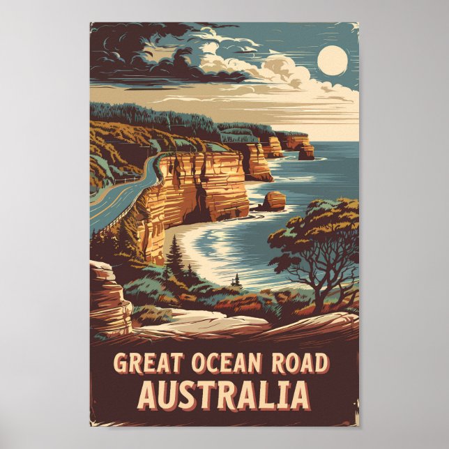 Great Ocean Road Australia Illustration Travel Art Poster (Vorne)
