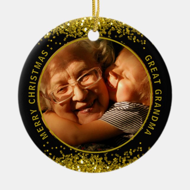 Great Oma Foto Black Gold Frohe Weihnachten  Keramik Ornament (Vorne)