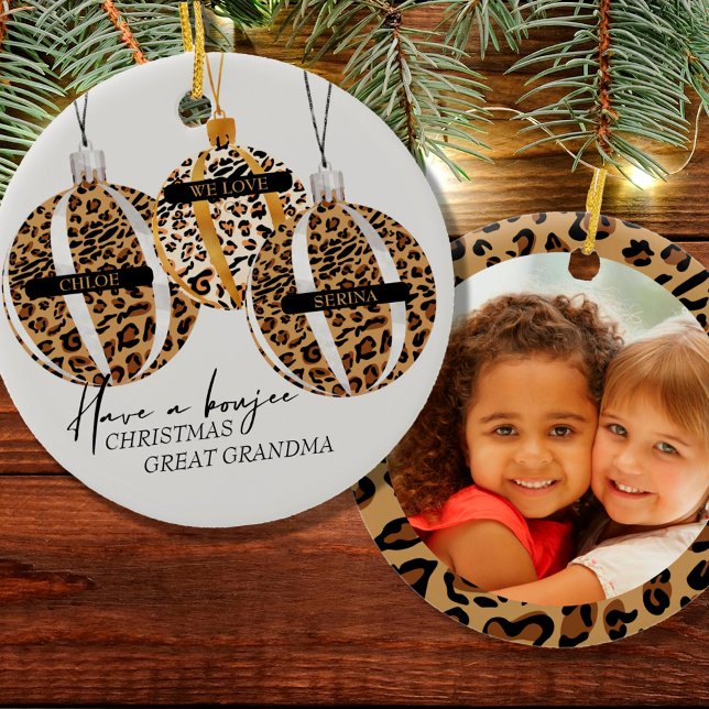 Great Oma Foto Leopard Print Boujee Weihnachten Keramik Ornament (Von Creator hochgeladen)